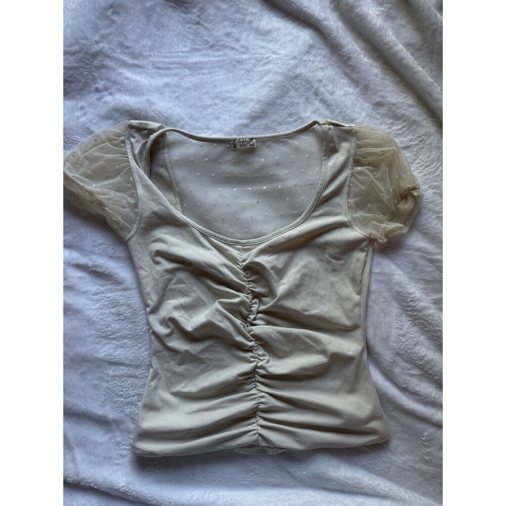 Free People Womens XS Cream Blush Up Cami Top Sheer Y2K Coquette